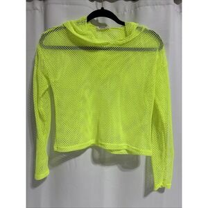 Smoke & Mirrors Women's Fishnet Top W/Hood Coverup Green Mesh Y2K Boho Size XS